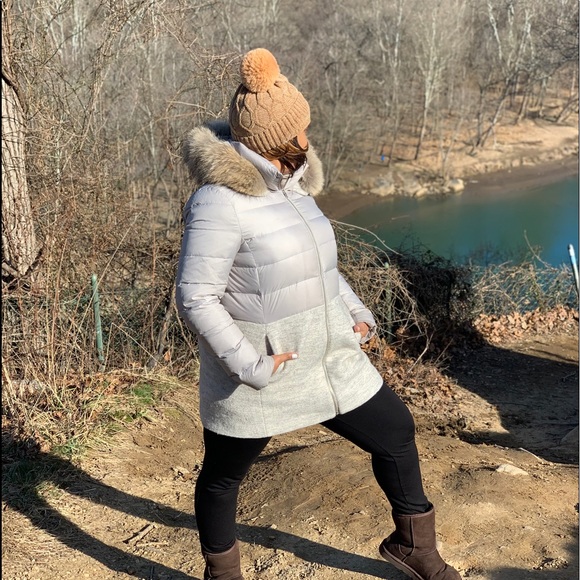 puffer coat, sleeves hood, lower in luxurious wool - Picture 2 of 6